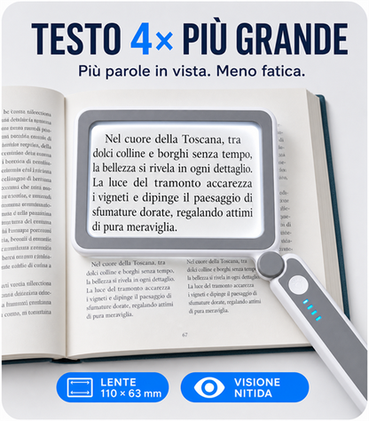 Lente d’ingrandimento rettangolare pieghevole Sosile con 10 LED e controllo touch
