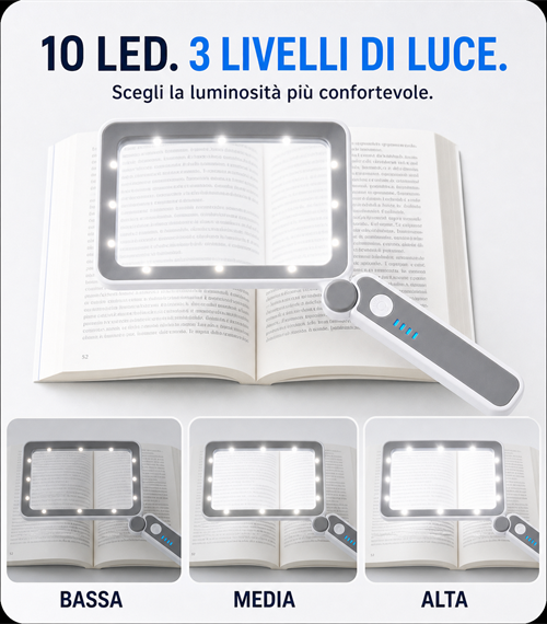 Lente d’ingrandimento rettangolare pieghevole Sosile con 10 LED e controllo touch