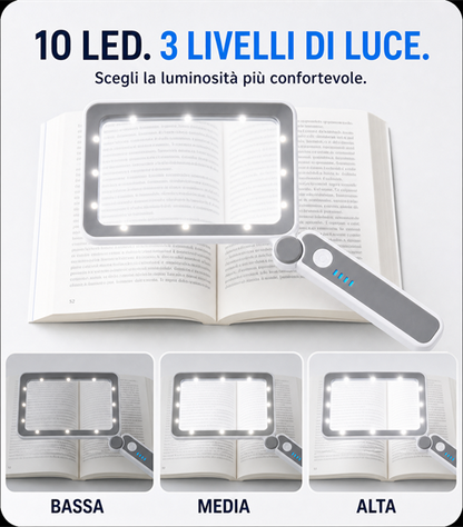 Lente d’ingrandimento rettangolare pieghevole Sosile con 10 LED e controllo touch