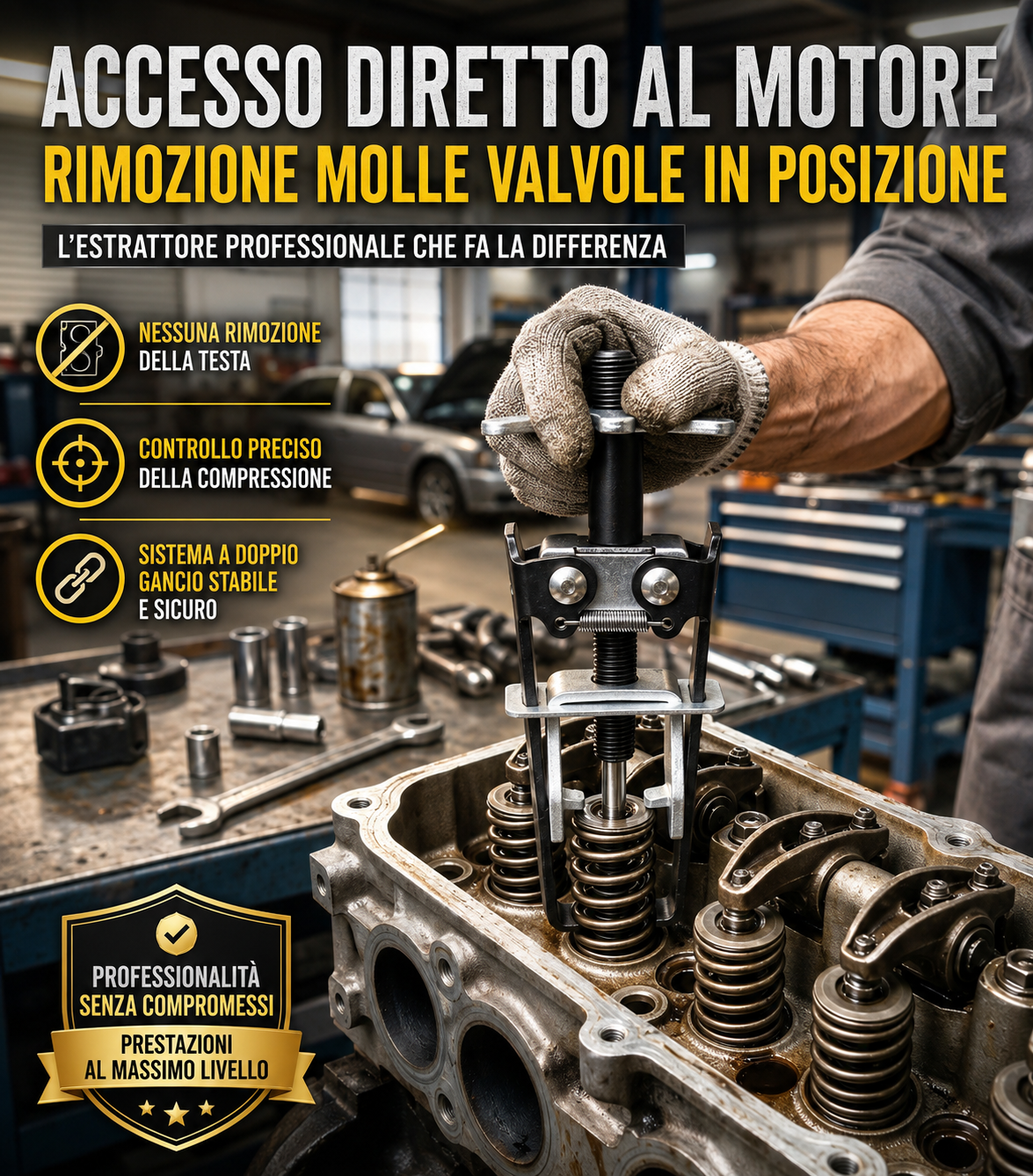 Strumento per la compressione delle molle delle valvole
