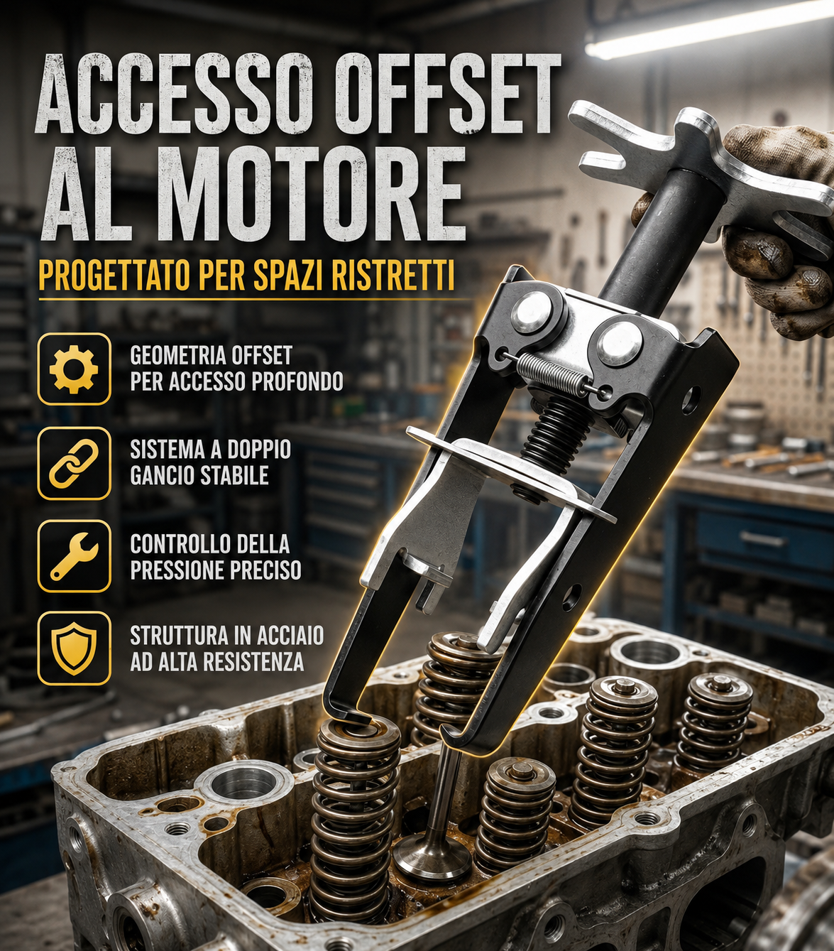 Strumento per la compressione delle molle delle valvole