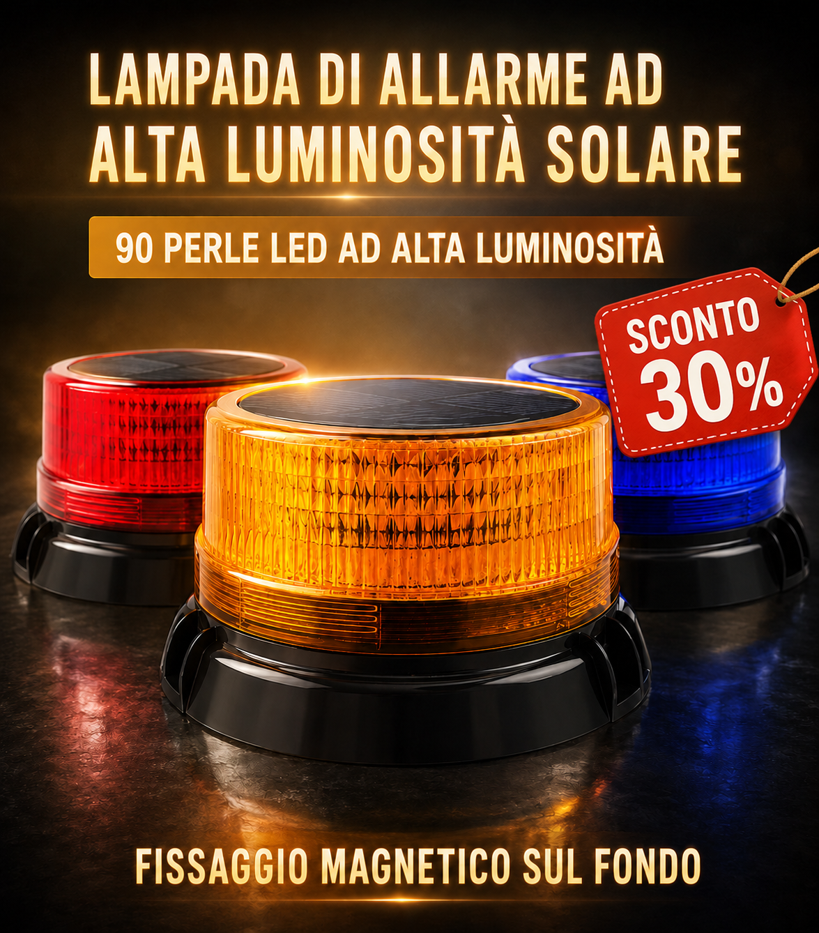 🚨Lampeggiante Solare Impermeabile Con Base Magnetica