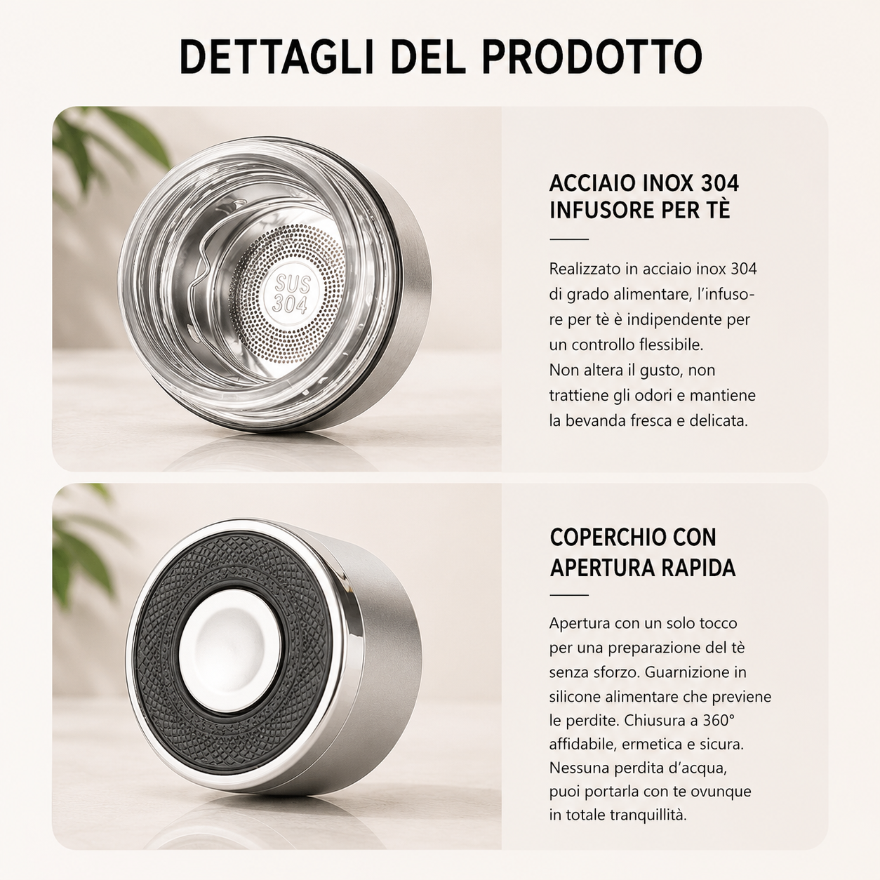 Bottiglia Termica in Vetro per Tè con Scatto