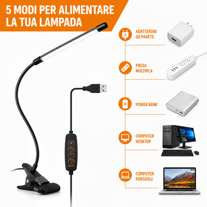 Lampada da scrivania a clip, lampada da lettura a LED