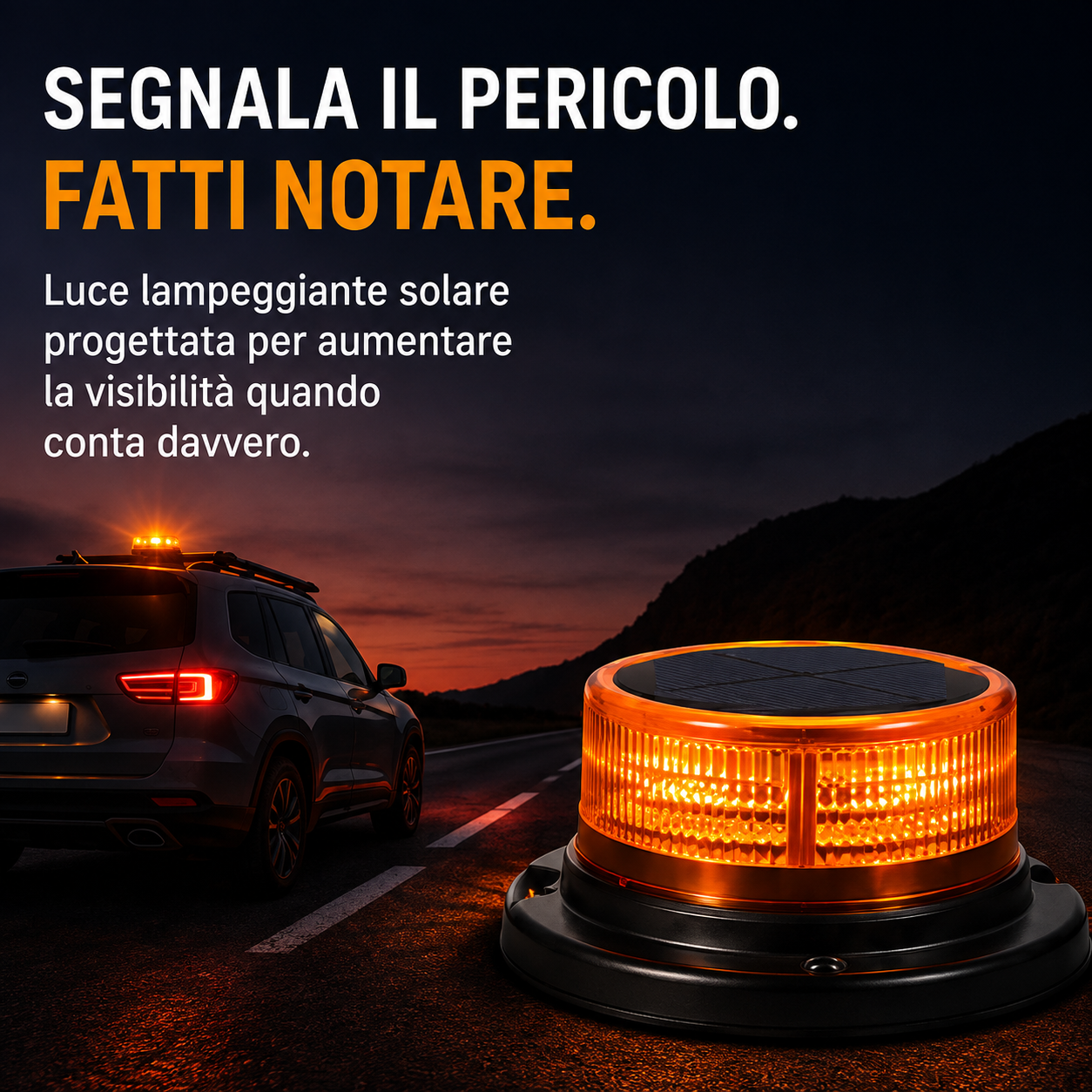 ⚡Lampeggiante Solare Impermeabile Con Base Magnetica