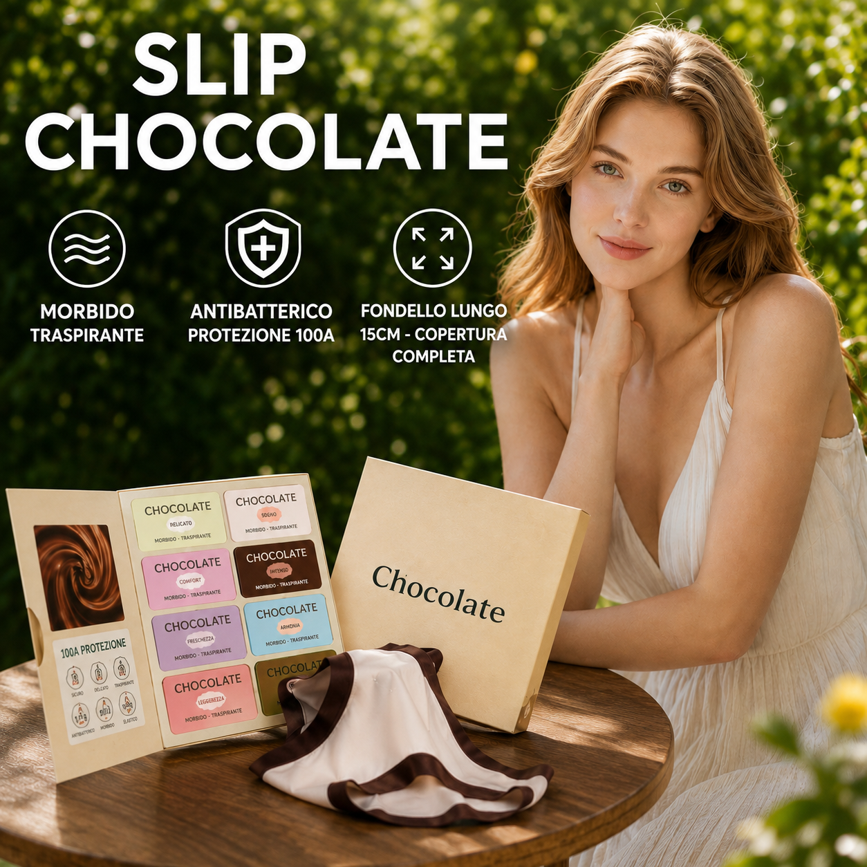 🍫 Confezione Regalo Intimo al Cioccolato – Dolce & Raffinato, Materiale in seta Tencel morbida e liscia, design aderente che valorizza le forme, Tecnologia antibatterica, antiumidità e protezione completa delle parti intime