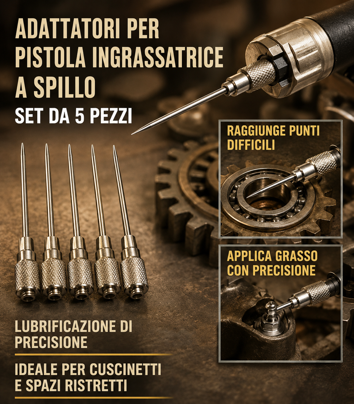 Set 5 Aghi per Pistola Ingrassatrice In Acciaio