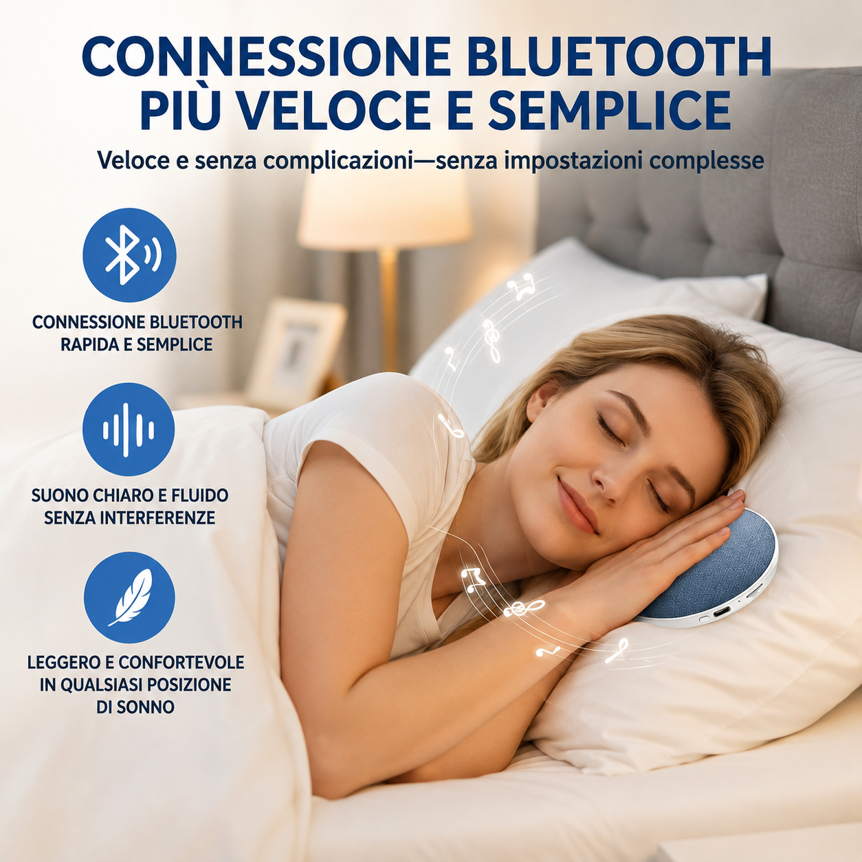 Altoparlante Bluetooth da cuscino per dormire, con rumore bianco e funzione timer