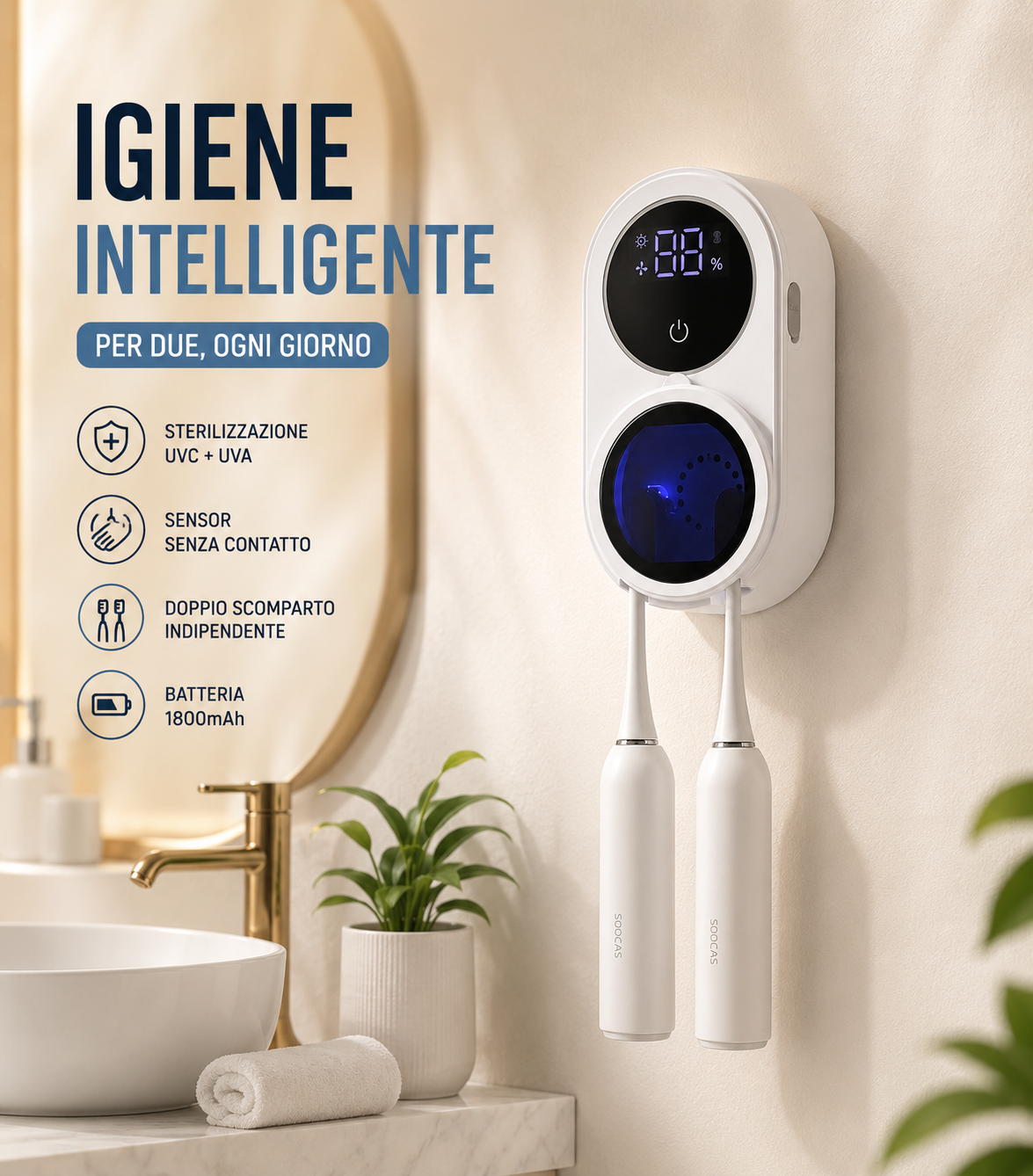 Sterilizzatore Portaspazzolino Automatico Intelligente con Sensore di Movimento