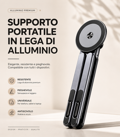 Supporto Magnetico in Alluminio Pieghevole per Laptop e Smartphone