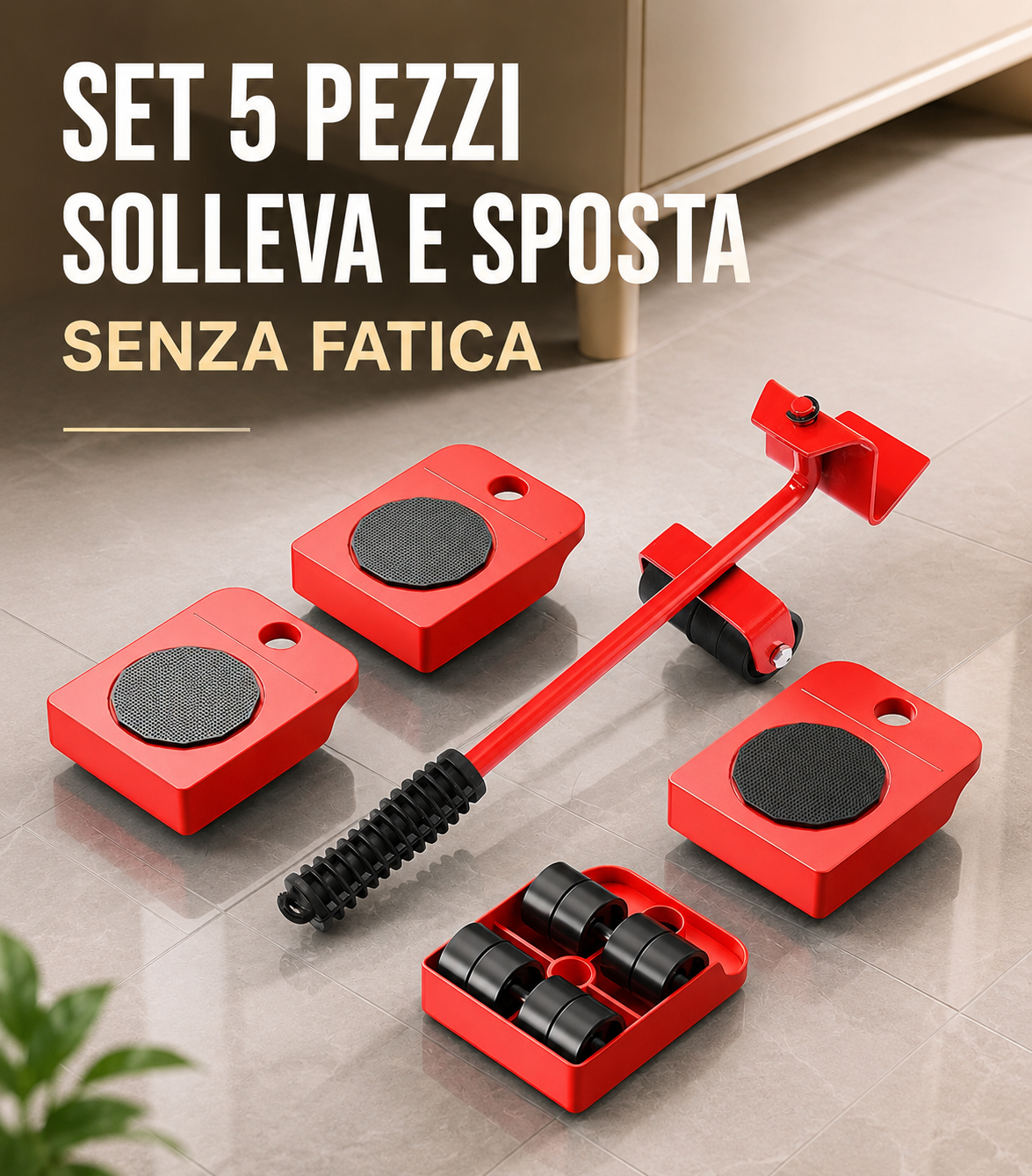 💥 Kit Sollevatore Per Mobili Pesanti Con Ruote Girevoli 360 Gradi