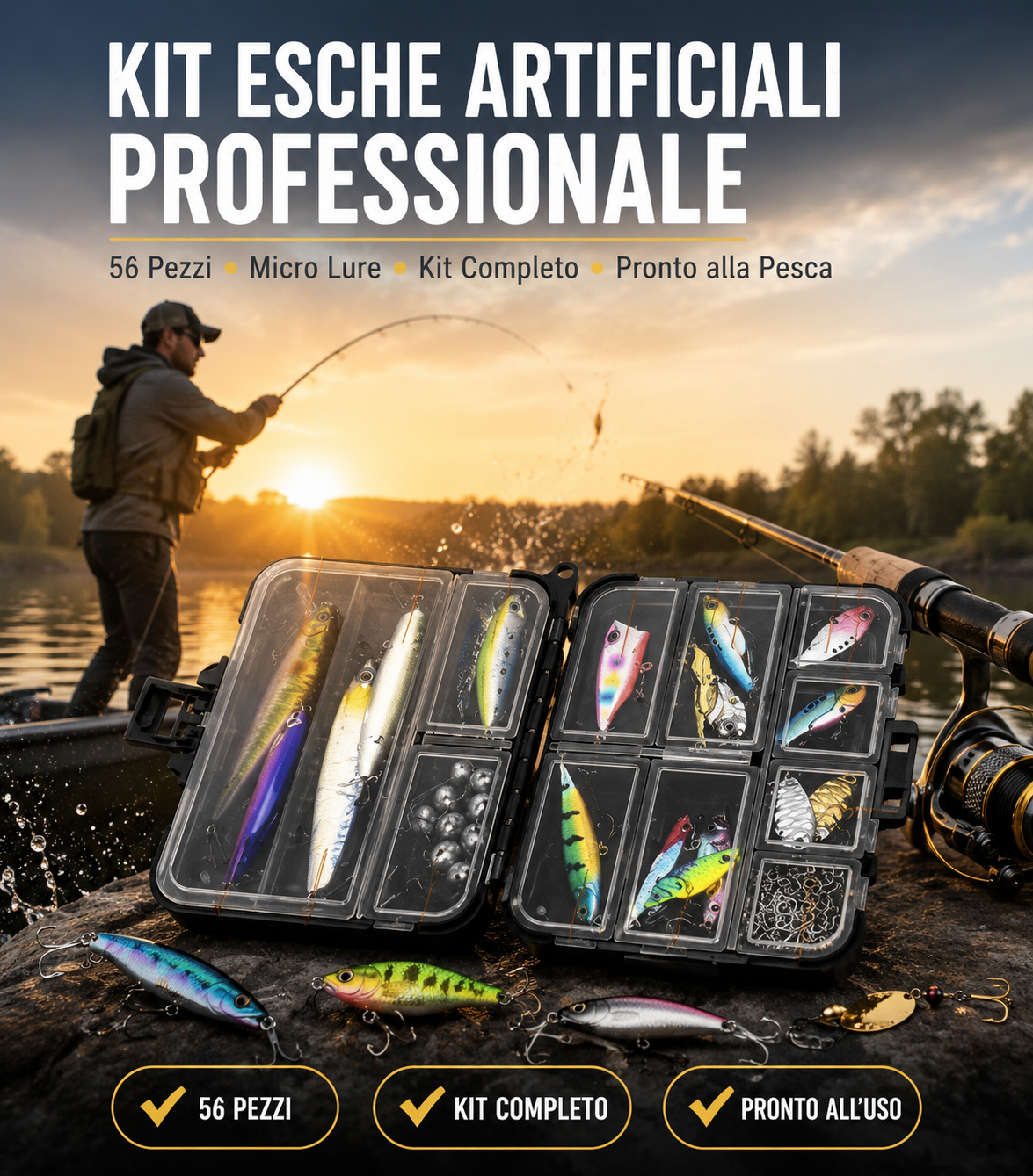 Kit Completo Pesca Ultra Light UL Con 56 Pezzi