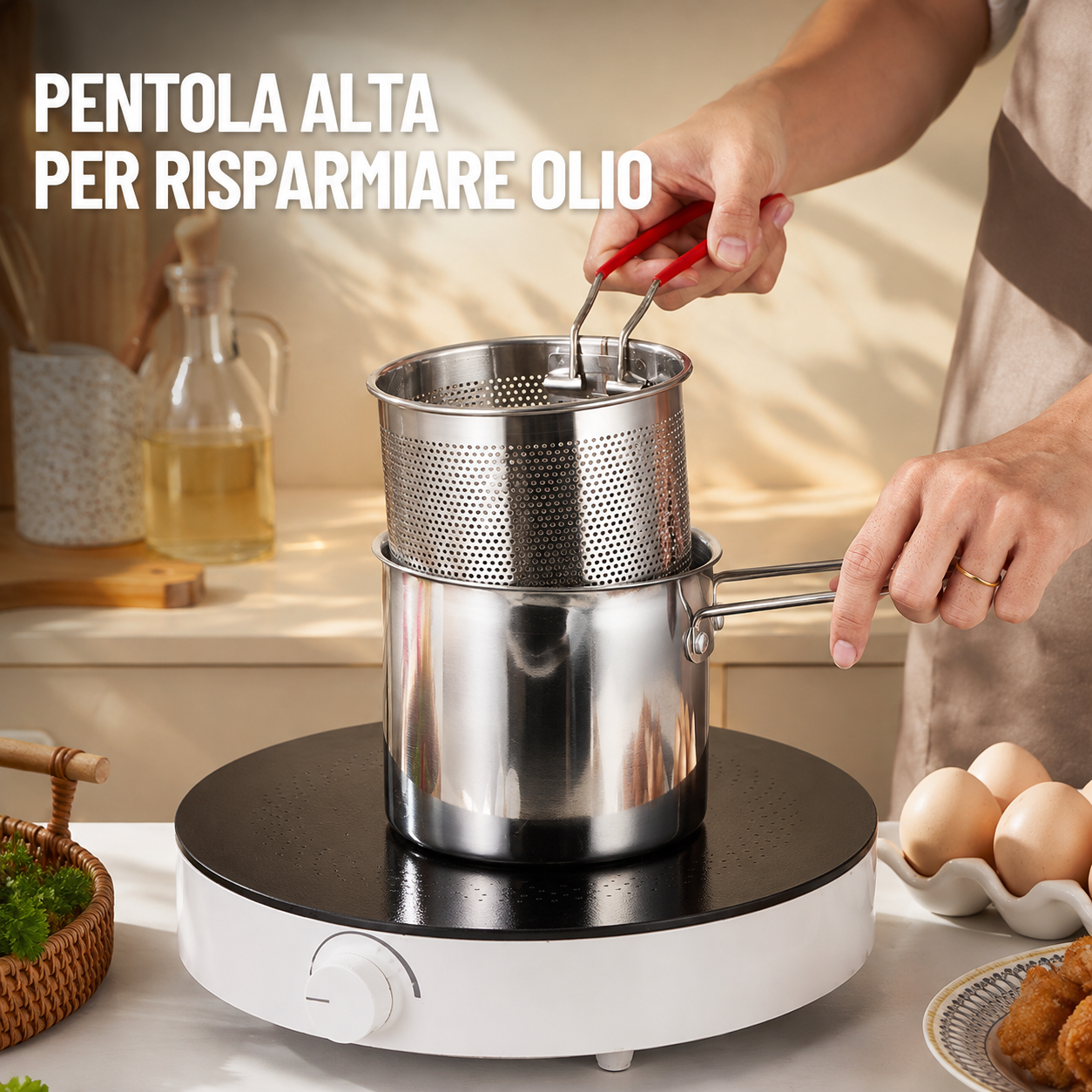 Mini Friggitrice Inox Multifunzione, a Risparmio Energetico, per Induzione e Gas