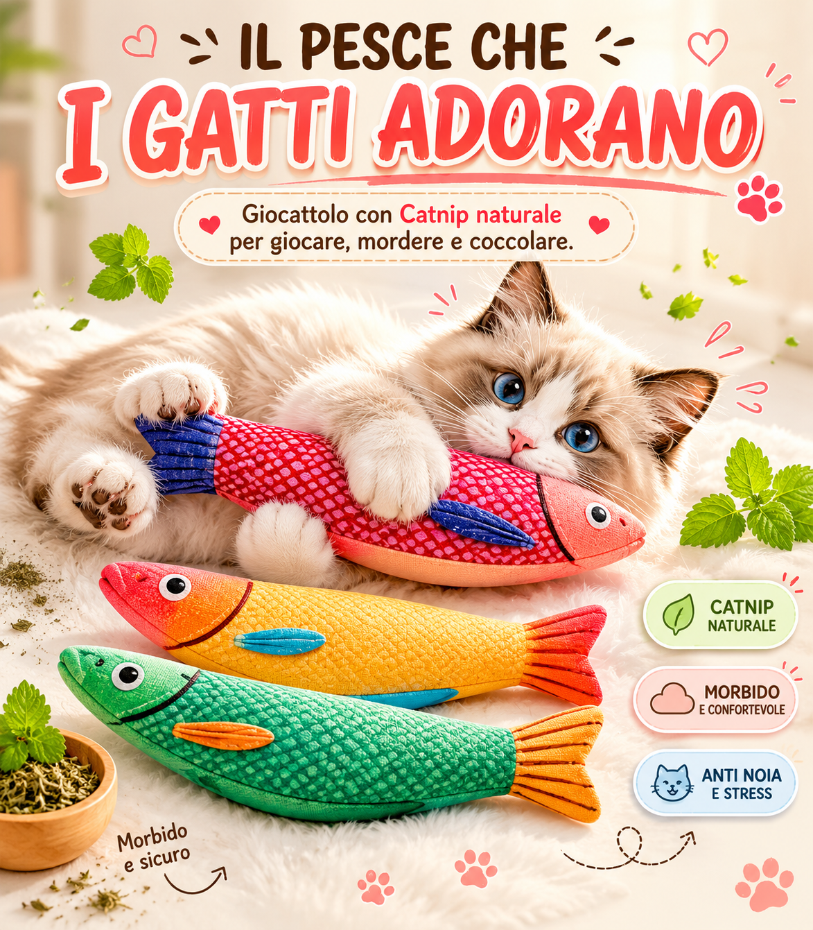 Gioco per Gatti Pesce in Peluche con Erba Gatta