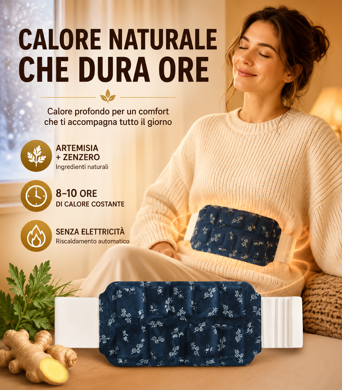 Fascia termica terapeutica all'artemisia per schiena e addome