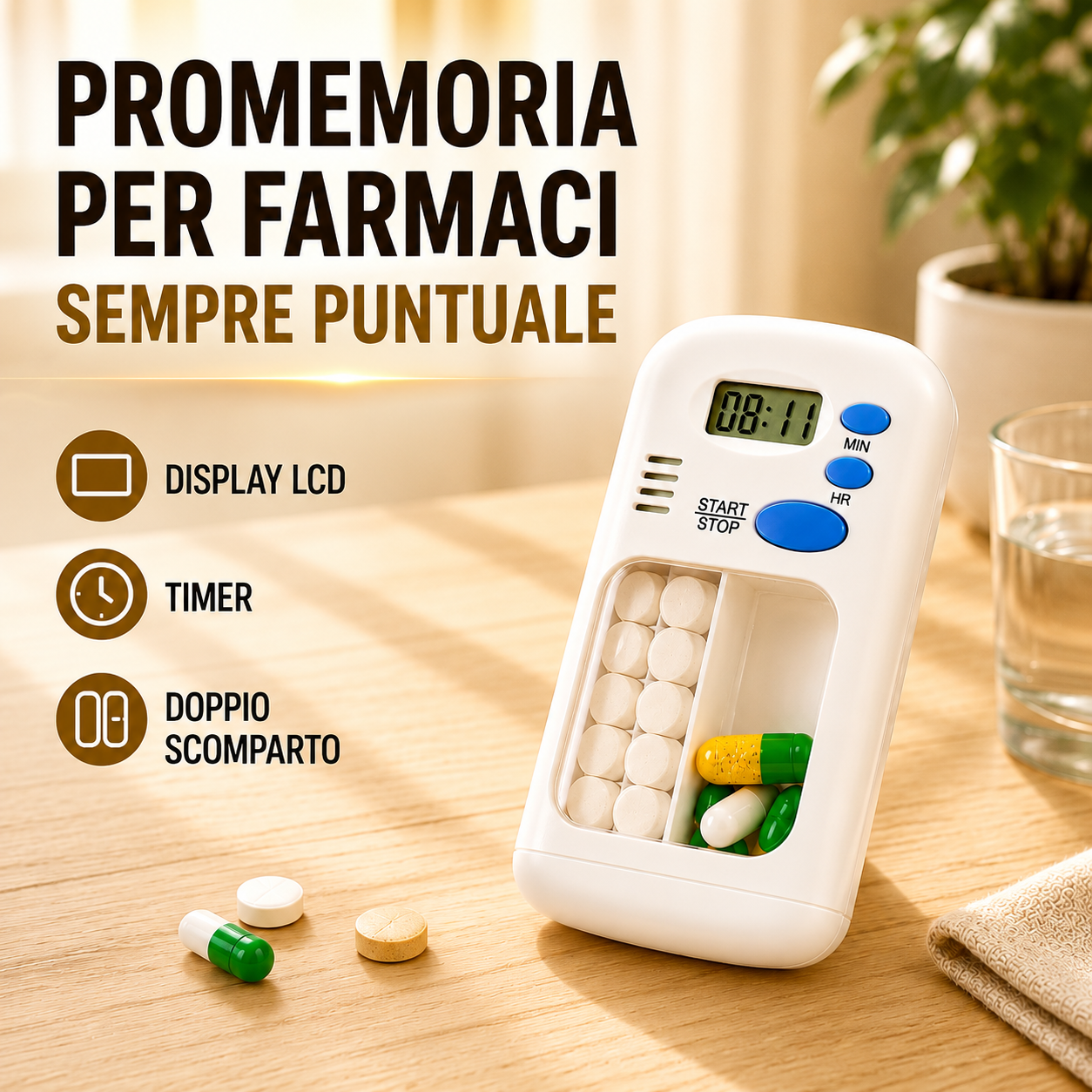 Portapillole Tascabile Intelligente Con Promemoria Giornaliero Allarme
