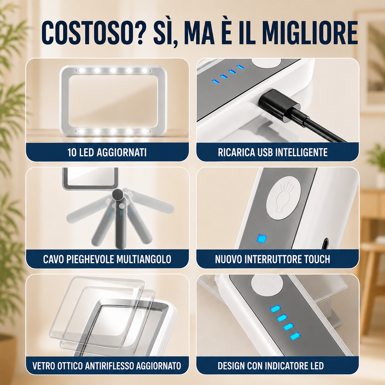 Lente d’ingrandimento quadrata ricaricabile a LED