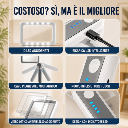 Lente d’ingrandimento quadrata ricaricabile a LED