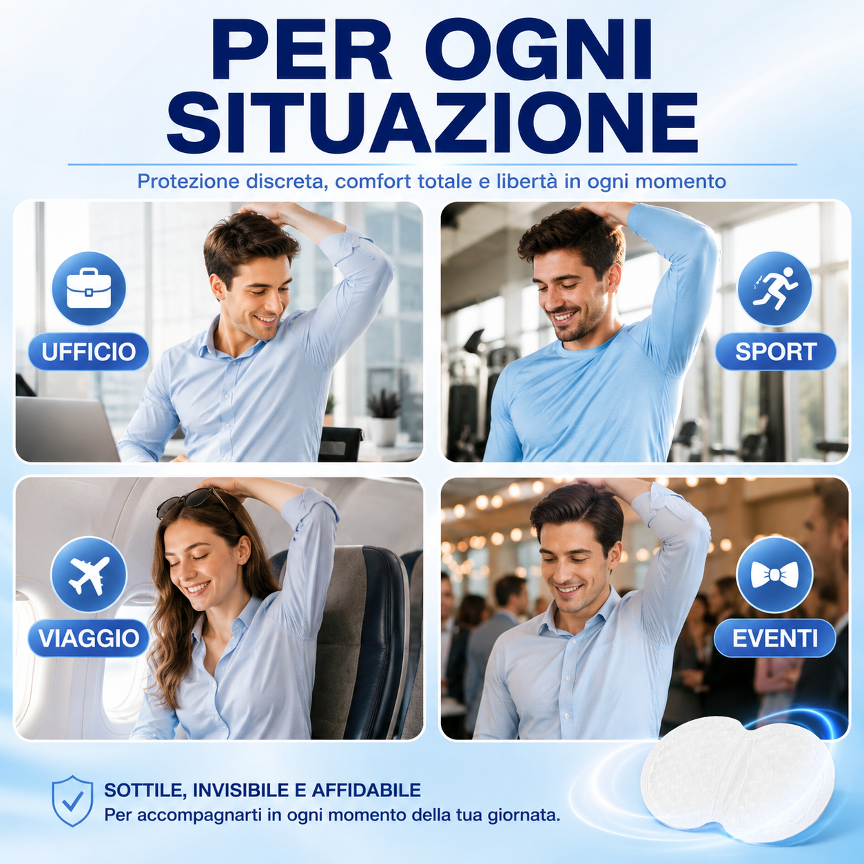 Cuscinetti ascellari invisibili, traspiranti e assorbi-sudore – Unisex, discreti e a prova di sudore