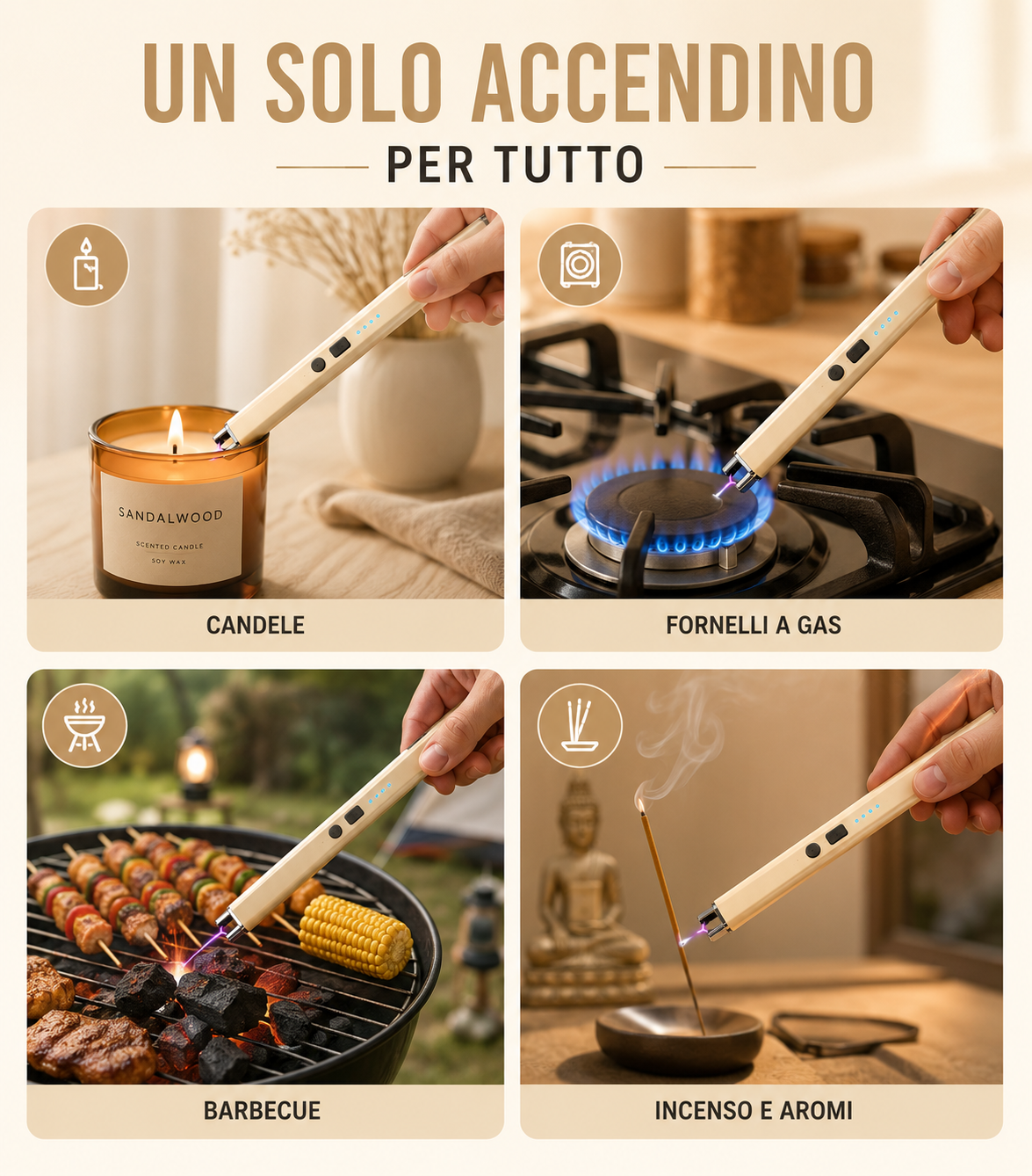 Accendino elettrico Type-C antivento per cucina e campeggio