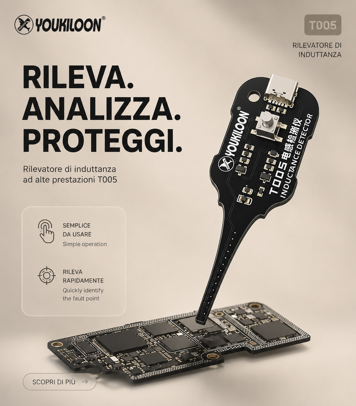 Rilevatore di induttanza ad alta precisione per schede elettroniche