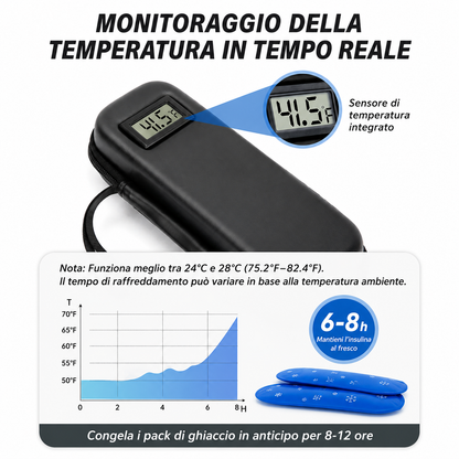 Custodia da Viaggio Porta Insulina con Display Temperatura e 2 Setti Ghiaccio