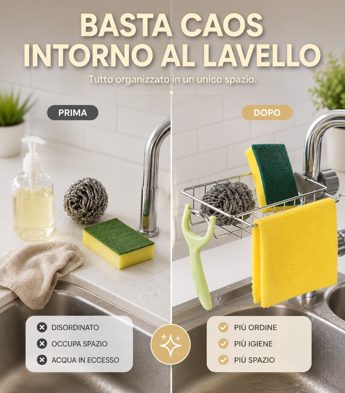 Portaoggetti da Rubinetto in Acciaio Inox per Lavandino e Doccia