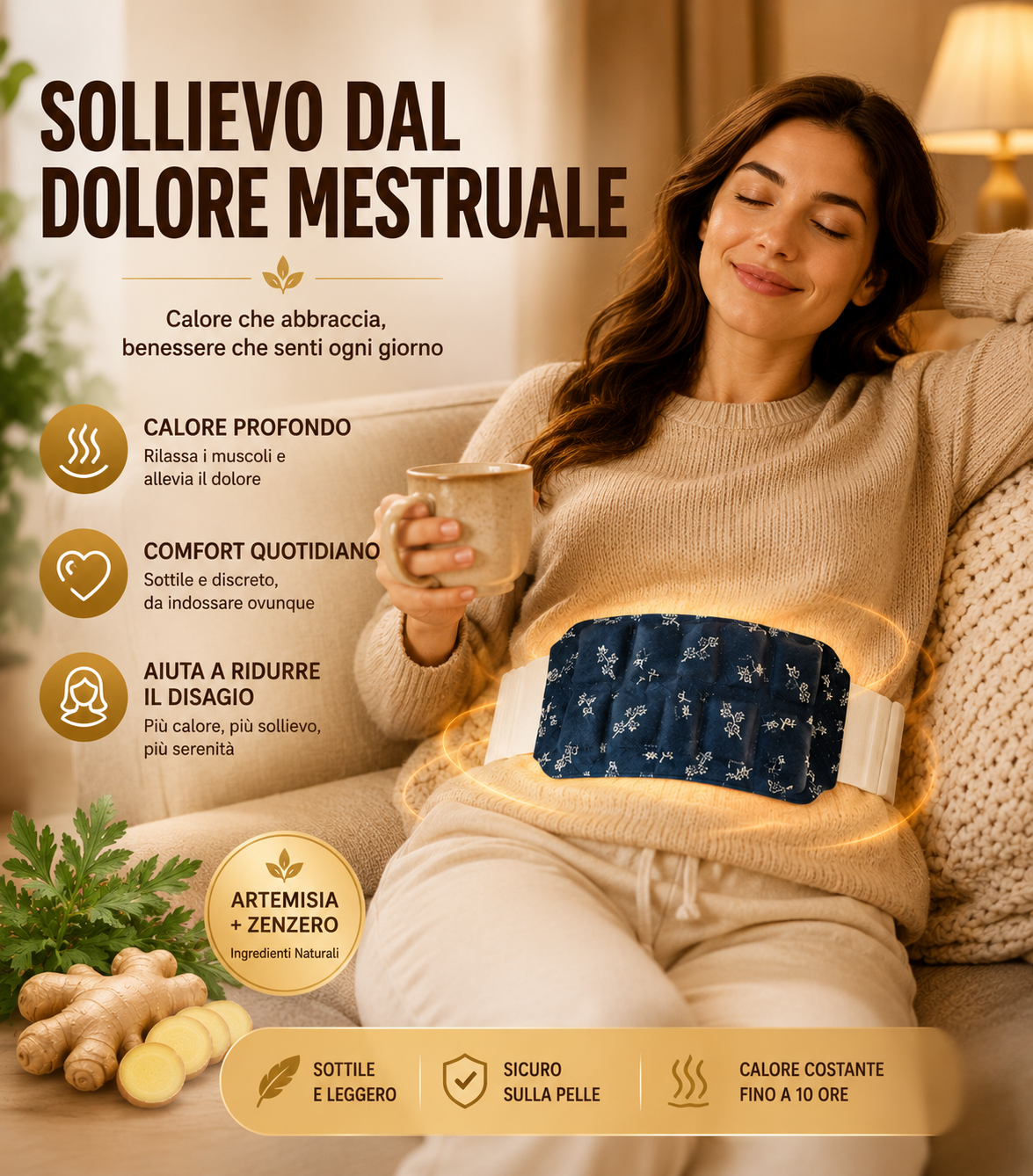 Fascia termica terapeutica all'artemisia per schiena e addome