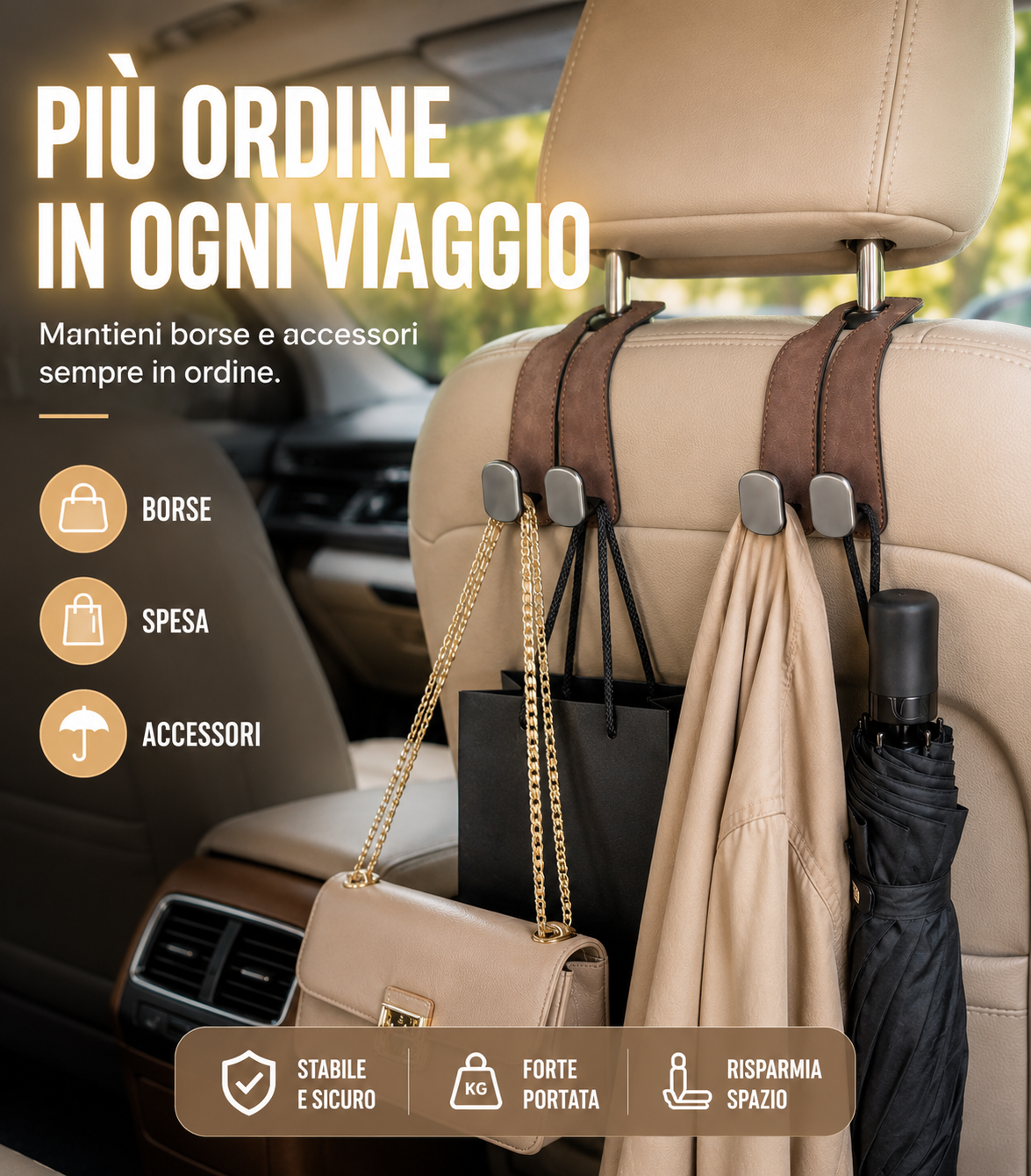 Gancio Appendiabiti Universale in Alcantara per Sedile Auto di Lusso
