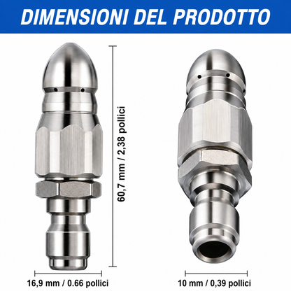 🌊 Ugello Sturatubi Alta Pressione in Acciaio Inox Autoavanzante