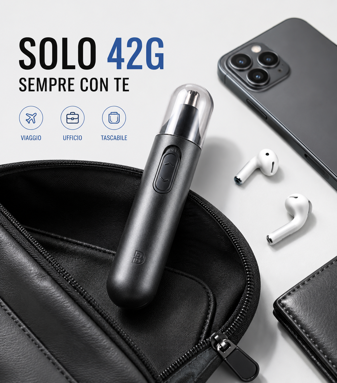 Trimmer per Naso e Orecchie – Rasoio Elettrico Multiuso 360° Portatile