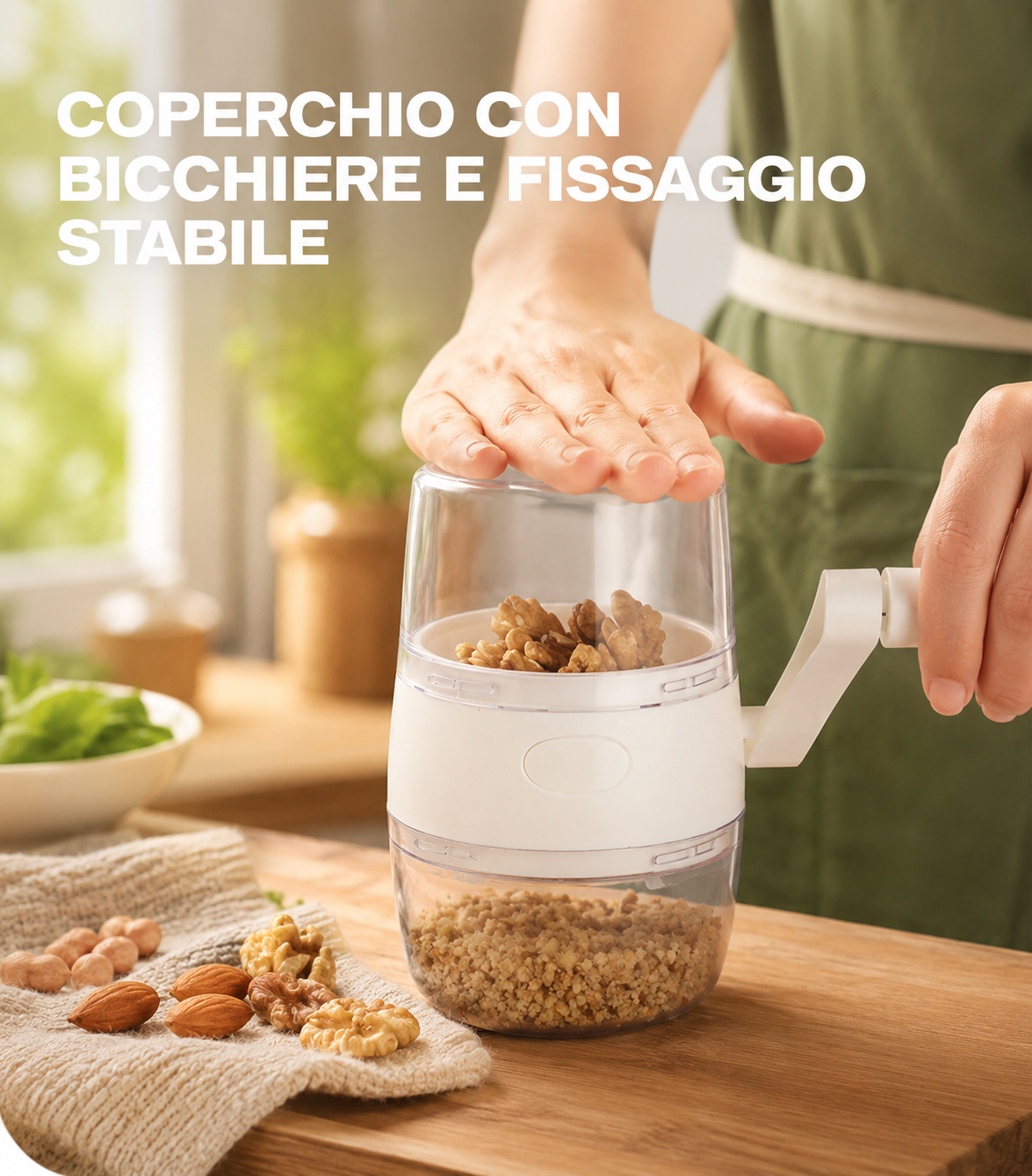 Tritatutto Manuale a Manovella Multifunzione per Frutta Secca e Aglio