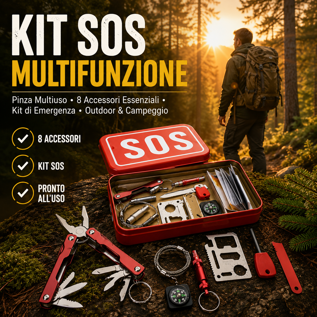 Kit di Sopravvivenza SOS Multifunzione Professionale Tascabile