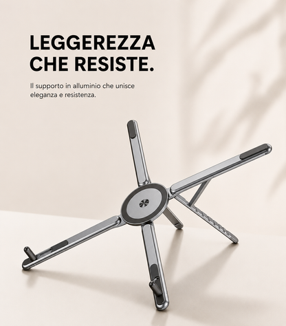 Supporto Magnetico in Alluminio Pieghevole per Laptop e Smartphone