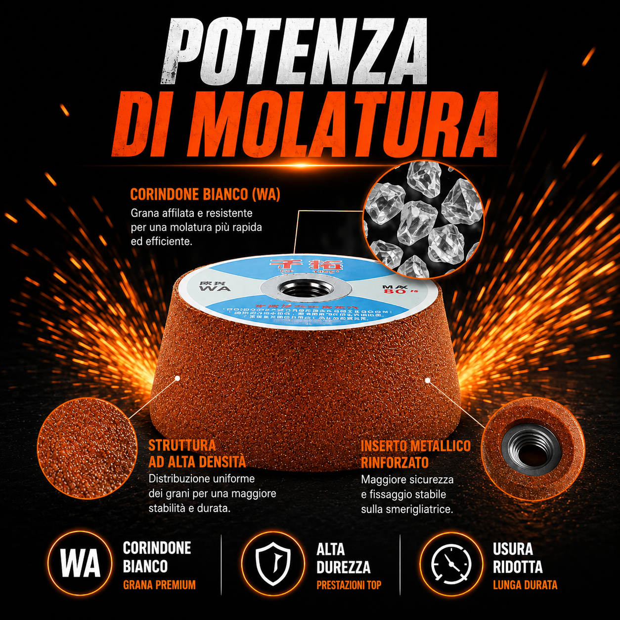 Mola Abrasiva a Tazza per Smerigliatrice Angolare – Per Ghisa, Acciaio Inox e Metalli