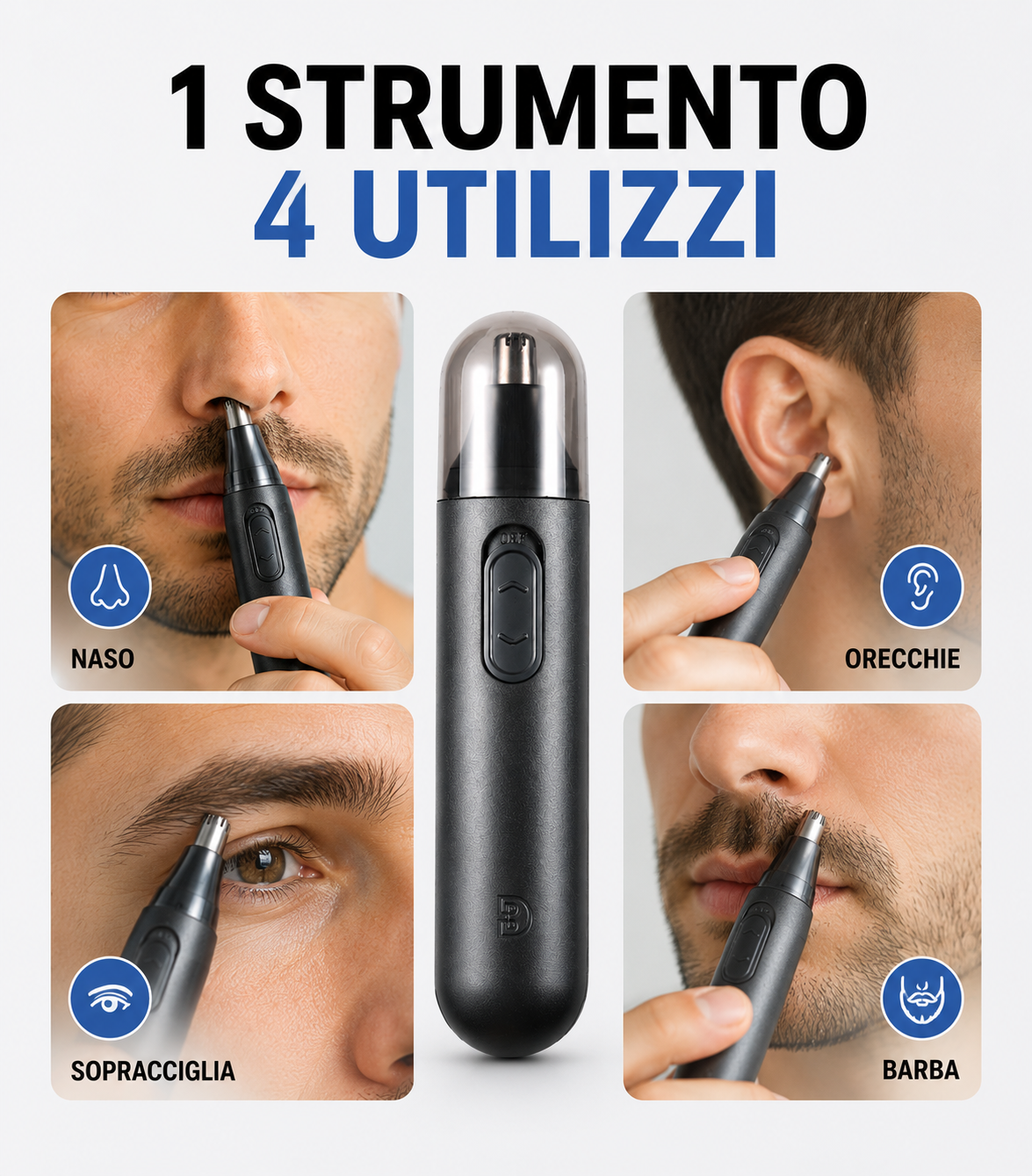 Trimmer per Naso e Orecchie – Rasoio Elettrico Multiuso 360° Portatile
