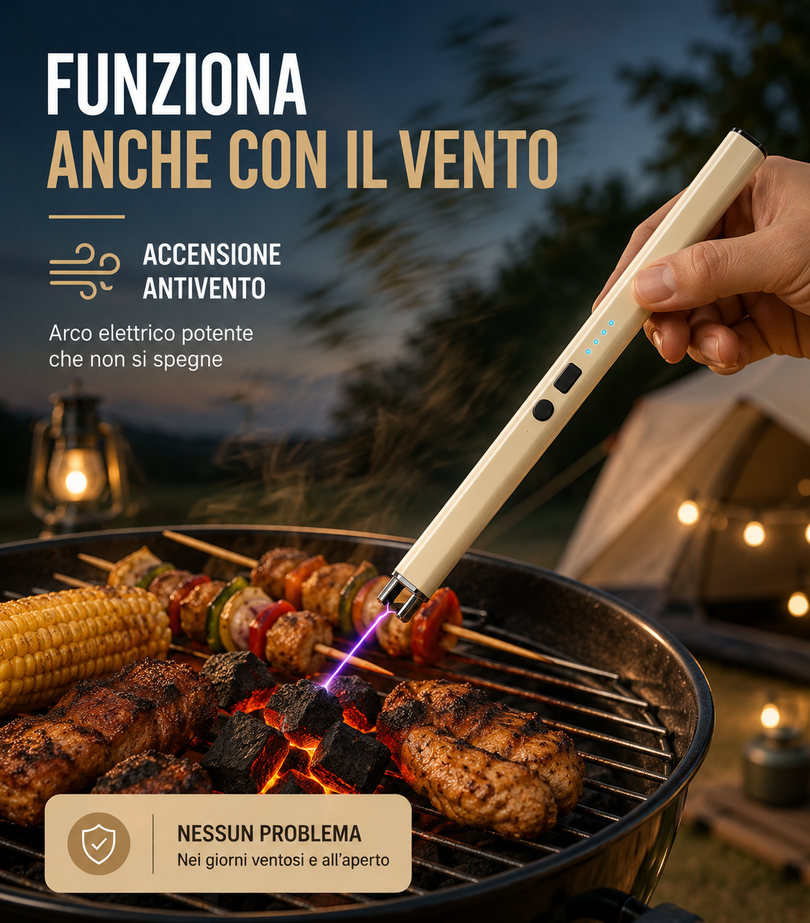 Accendino elettrico Type-C antivento per cucina e campeggio