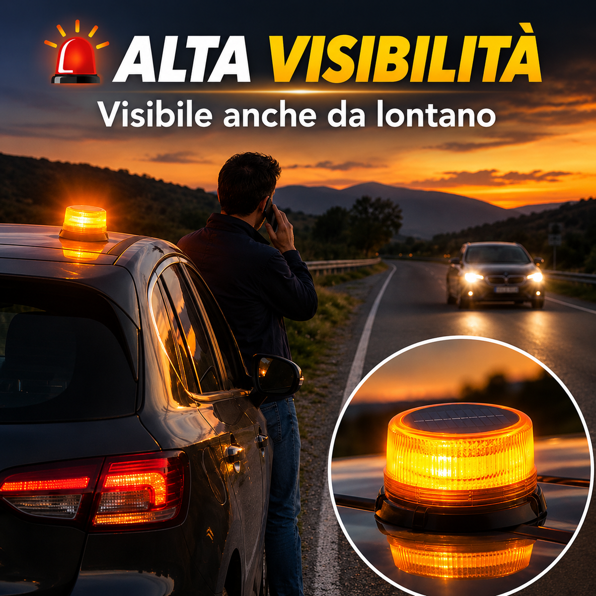 🚨Lampeggiante Solare Impermeabile Con Base Magnetica
