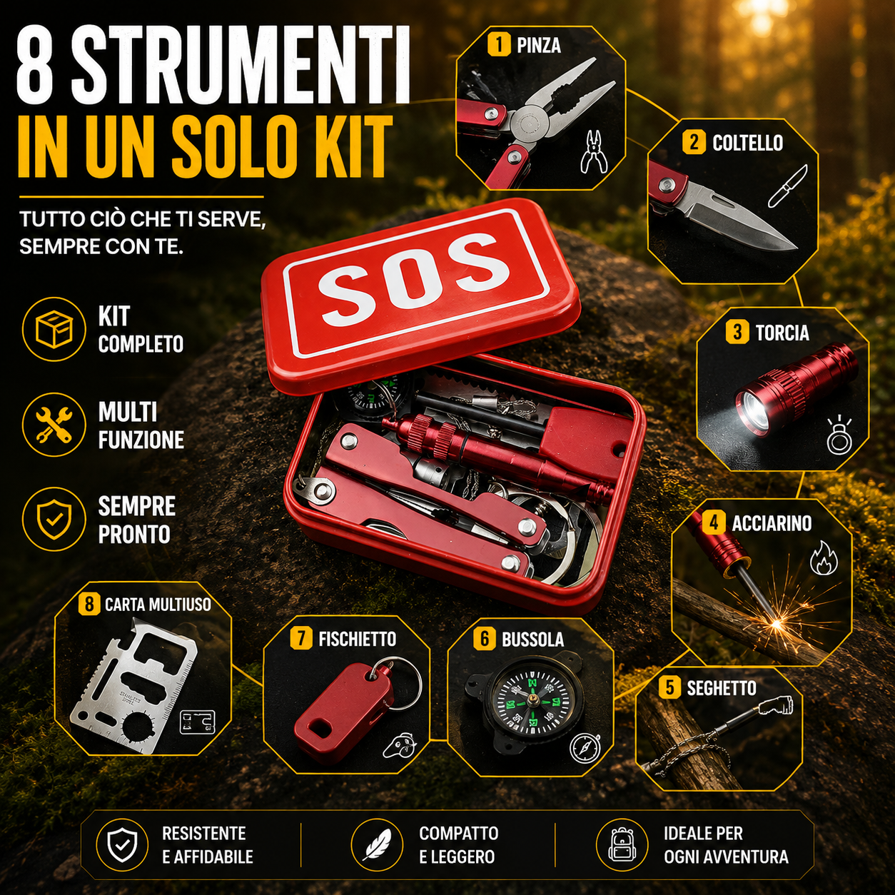 Kit di Sopravvivenza SOS Multifunzione Professionale Tascabile