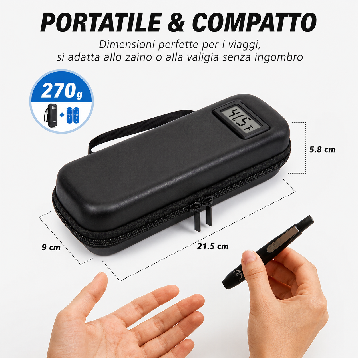 Custodia da Viaggio Porta Insulina con Display Temperatura e 2 Setti Ghiaccio