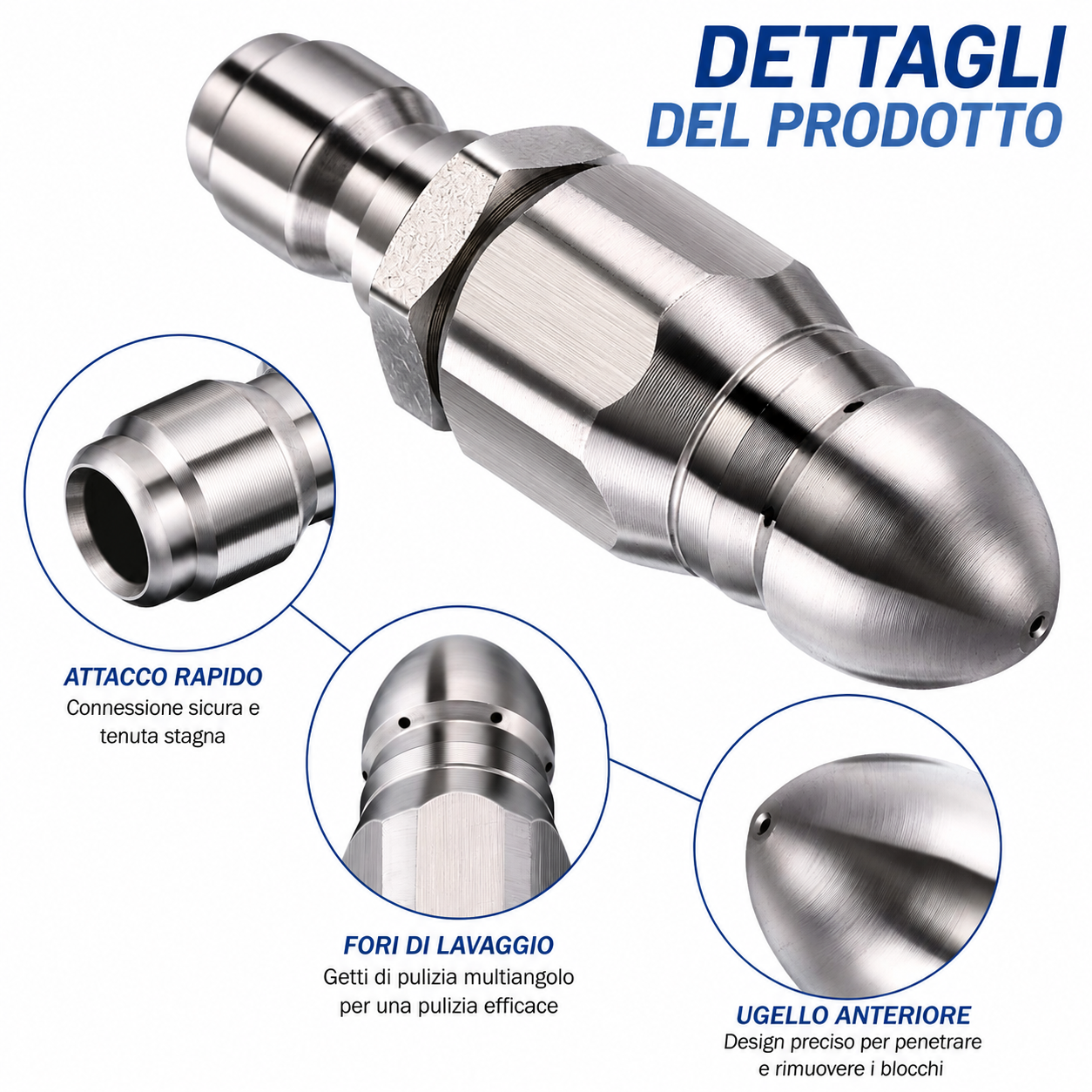 🌊 Ugello Sturatubi Alta Pressione in Acciaio Inox Autoavanzante