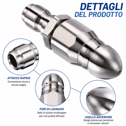 🌊 Ugello Sturatubi Alta Pressione in Acciaio Inox Autoavanzante