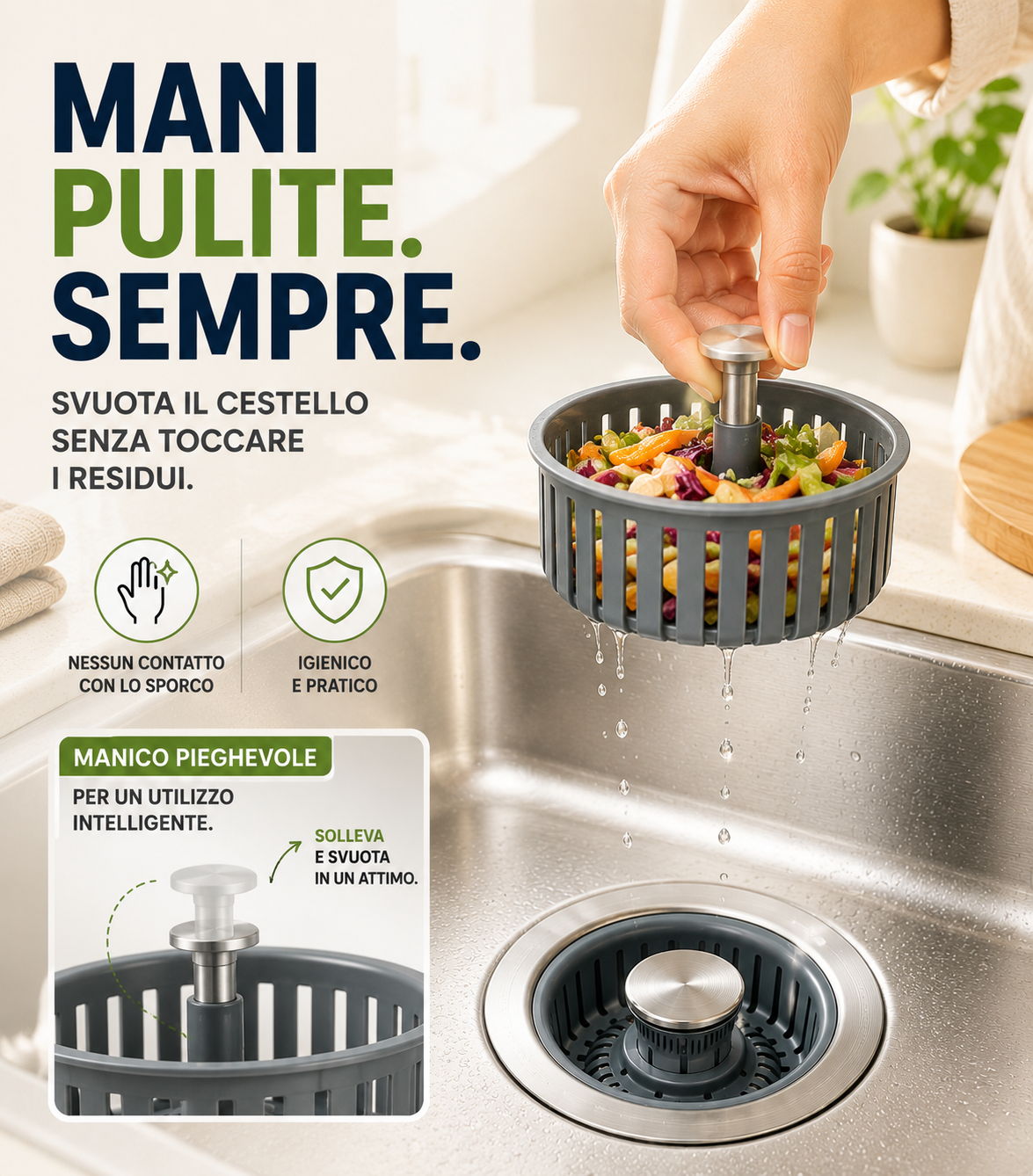 Filtro e Tappo per Lavandino Cucina 3 in 1