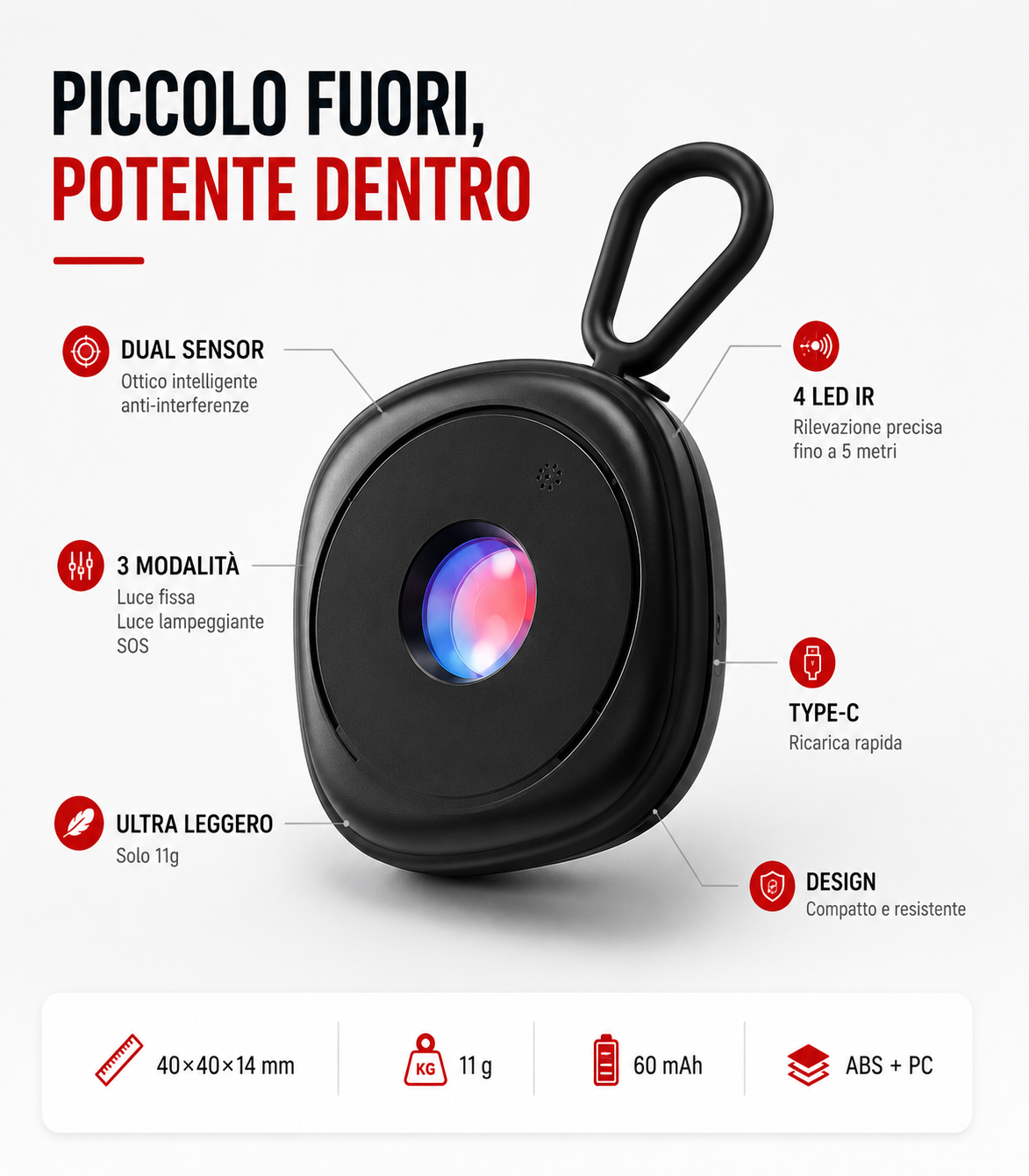 Rilevatore Mini Di Telecamere Nascoste A Infrarossi Anti-Spia