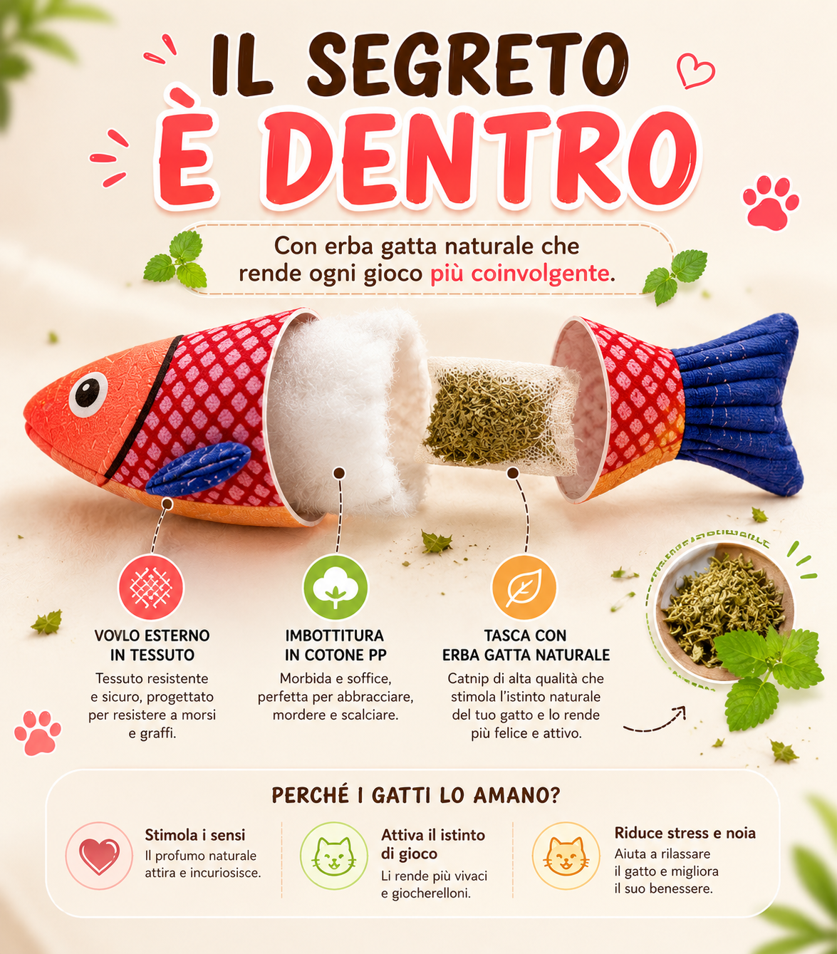 Gioco per Gatti Pesce in Peluche con Erba Gatta