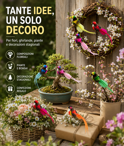 Canarini piumati decorativi per piante