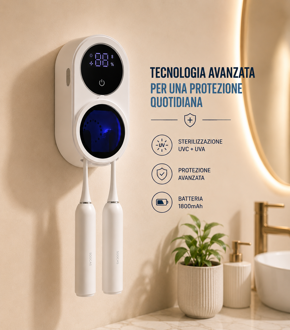 Sterilizzatore Portaspazzolino Automatico Intelligente con Sensore di Movimento
