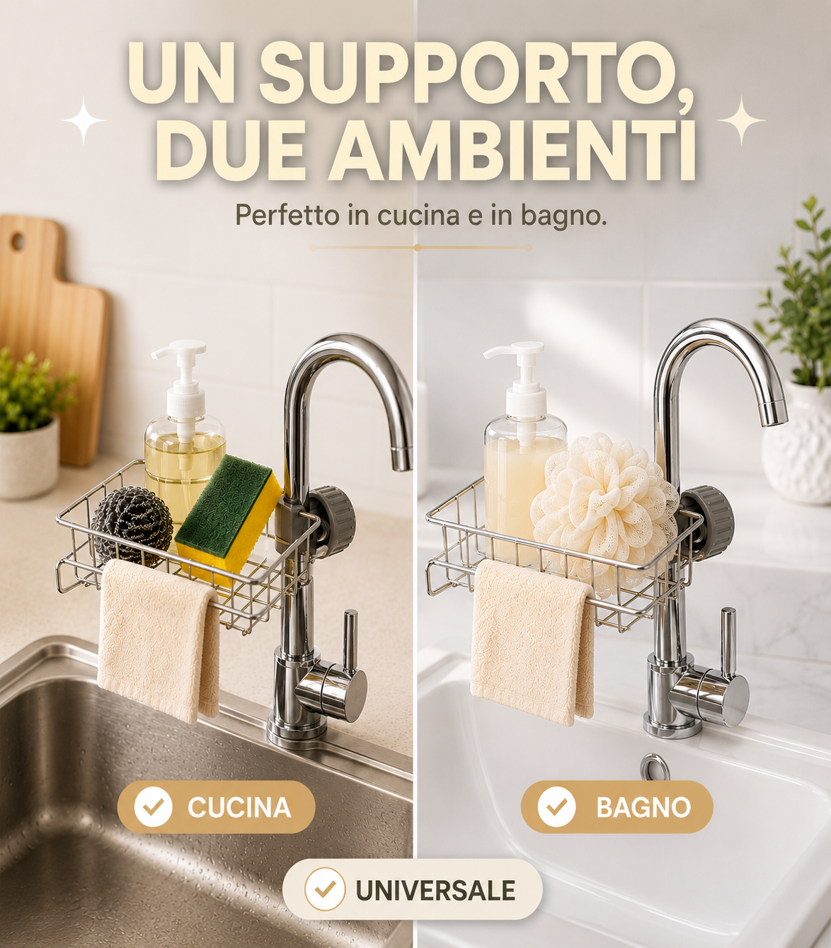 Portaoggetti da Rubinetto in Acciaio Inox per Lavandino e Doccia