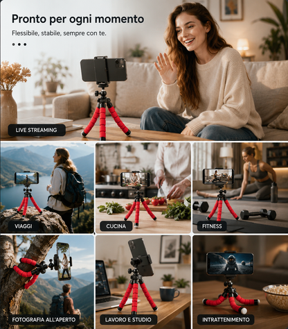Mini Treppiede Flessibile Polpo per Smartphone e Fotocamera con Telecomando