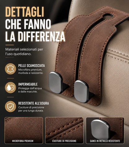 Gancio Appendiabiti Universale in Alcantara per Sedile Auto di Lusso